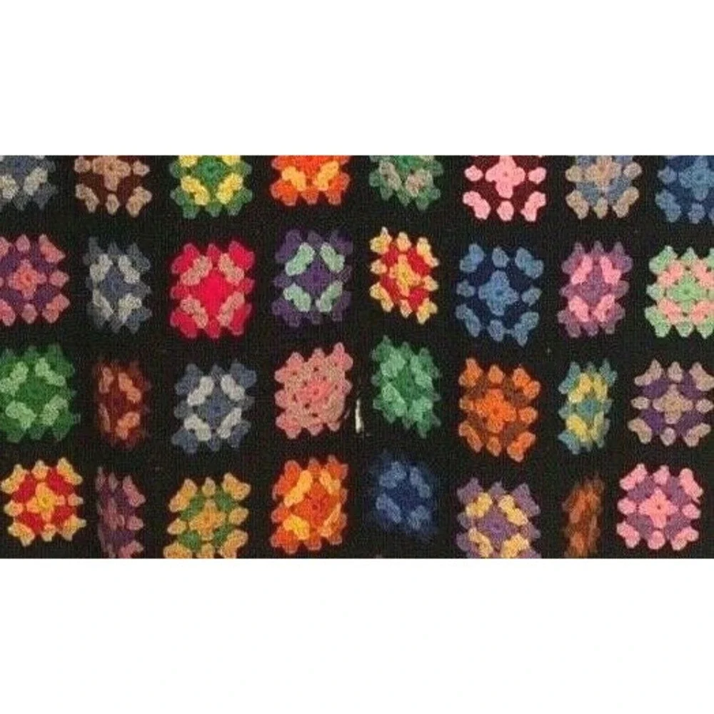Vintage Granny Square Afghan Crochet Throw Blanket Black  38